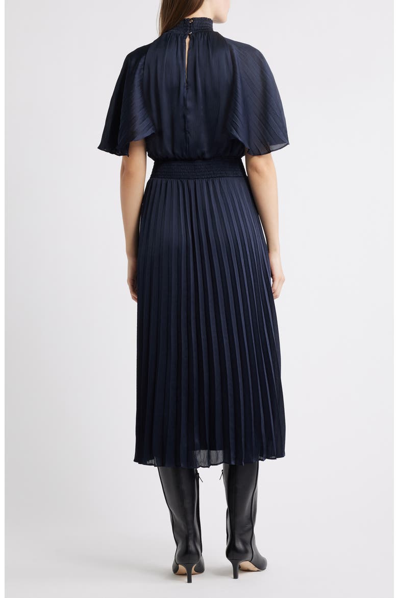 Flutter Sleeve Pleated Midi Dress, Alternate, color, NAVY