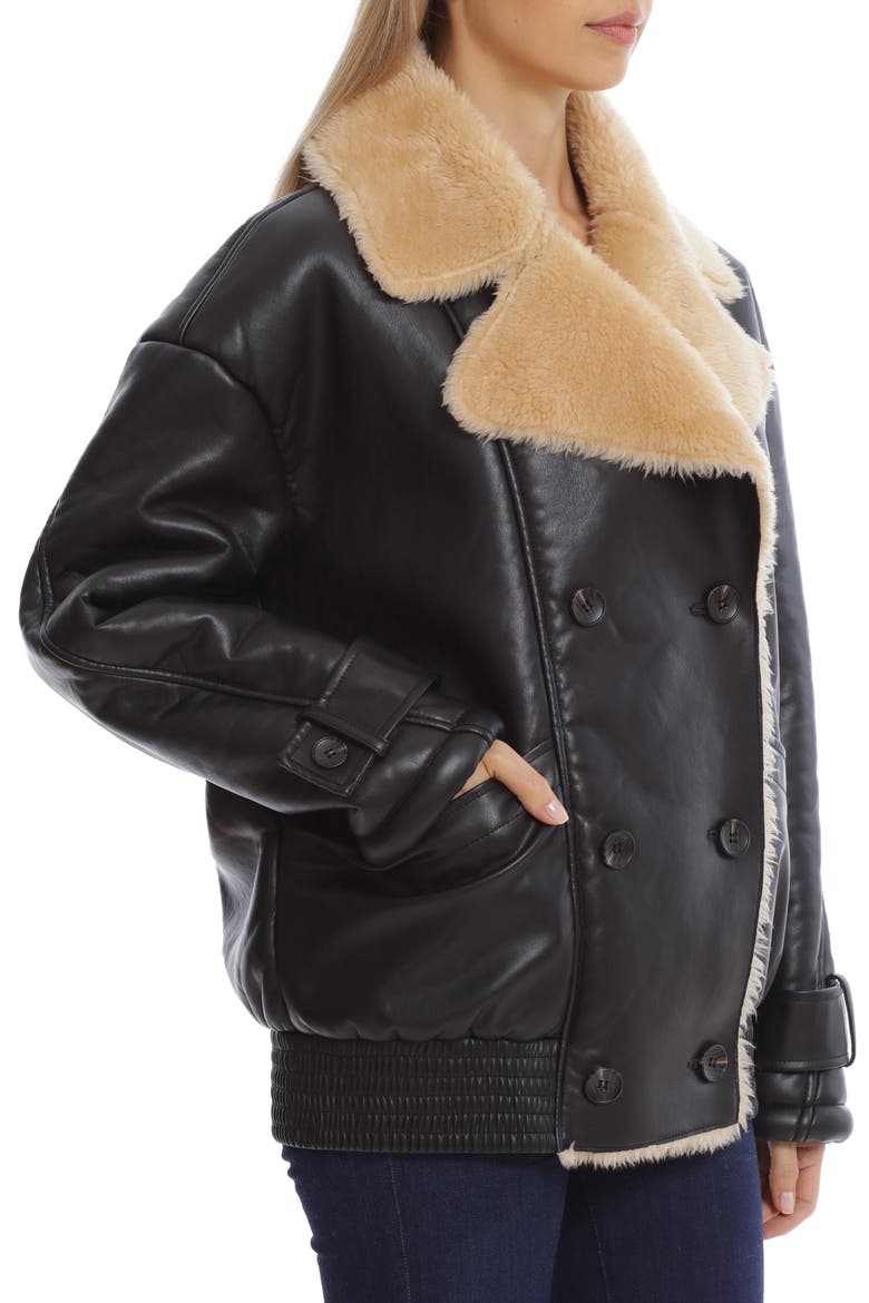 Oversize Faux Shearling Aviator Jacket, Alternate, color, BLACK