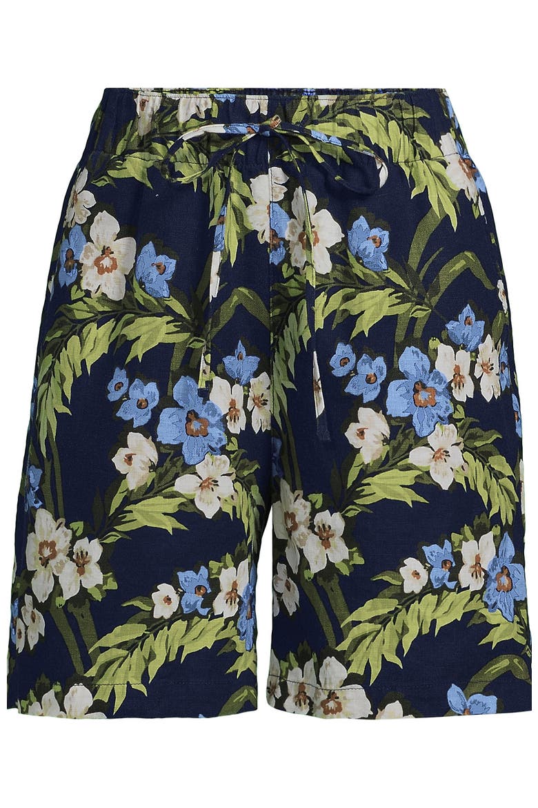 Linen High Rise Pull On 7" Shorts, Alternate, color, Deep Sea/Blue Floral Tropic