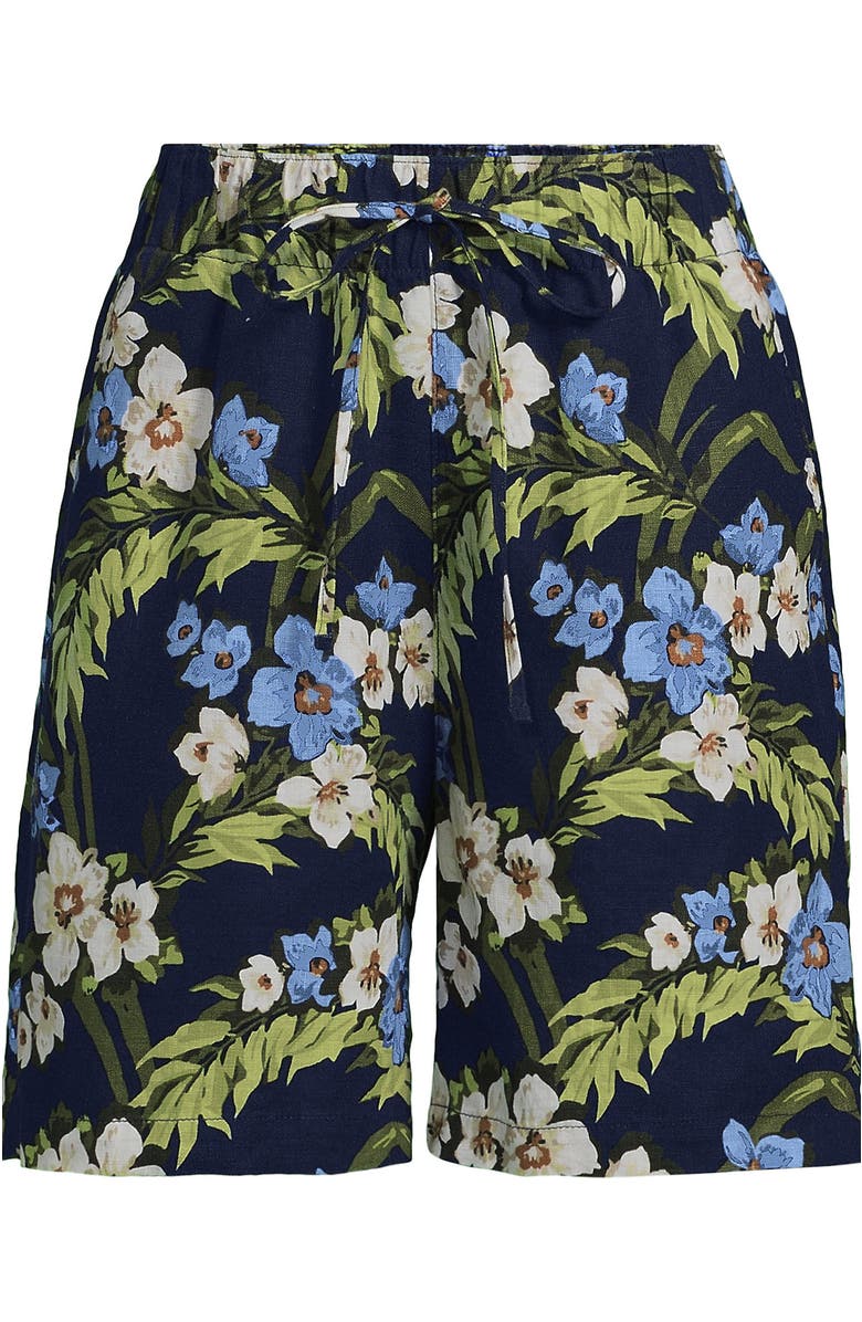 Lands' End Linen High Rise Pull On 7" Shorts, Alternate, color, Deep Sea/Blue Floral Tropic