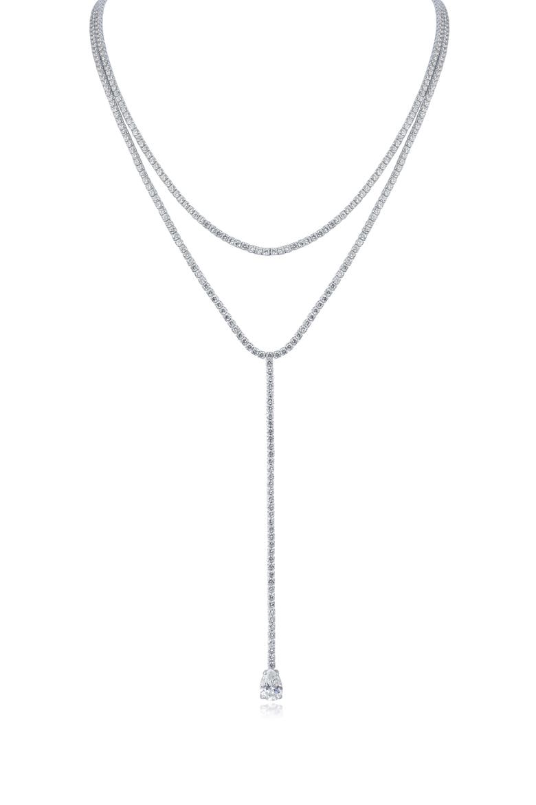 Round Cut Cubic Zirconia Layered Y-Necklace, Main, color, RHODIUM PLATED