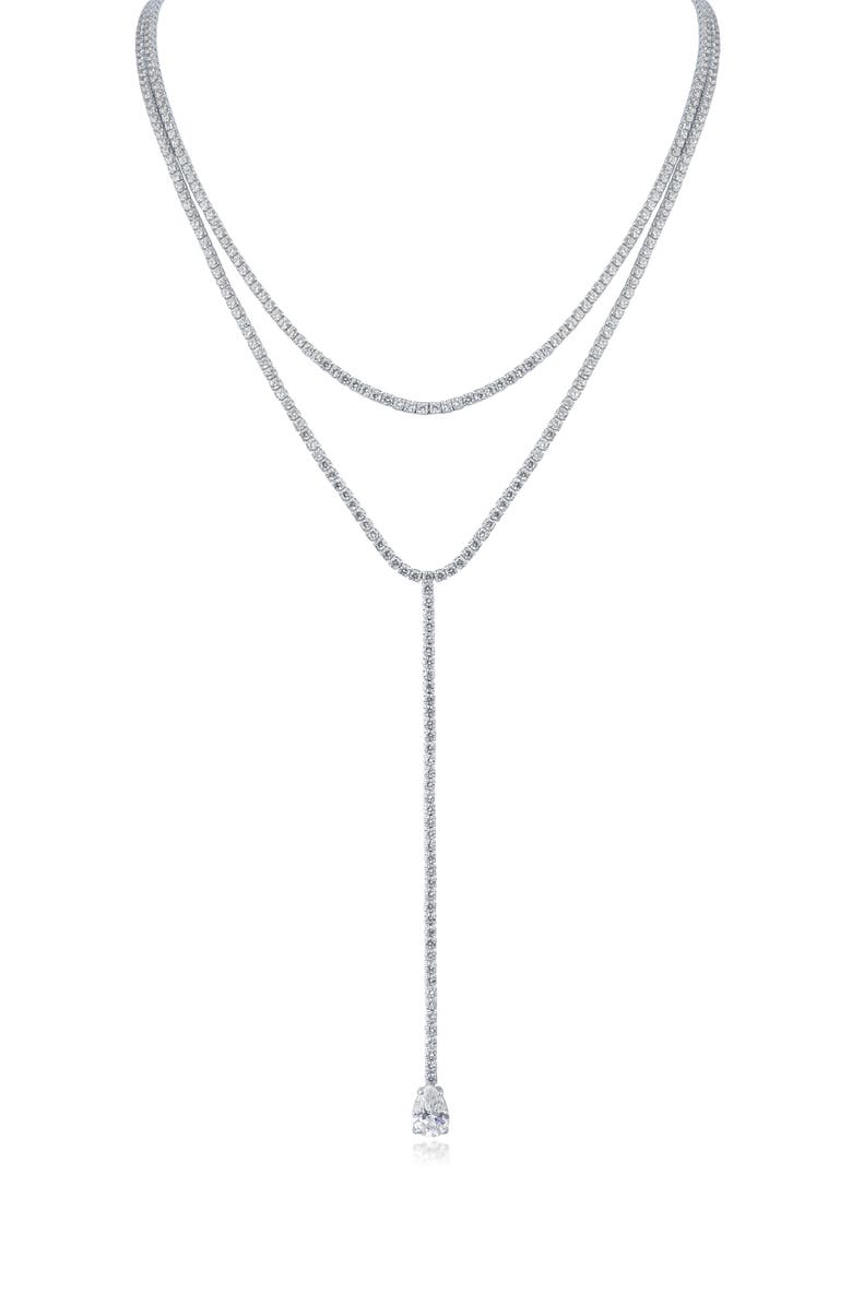 CZ by Kenneth Jay Lane Round Cut Cubic Zirconia Layered Y-Necklace, Main, color, Rhodium Plated