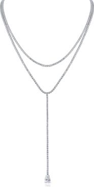 CZ by Kenneth Jay Lane Round Cut Cubic Zirconia Layered Y-Necklace