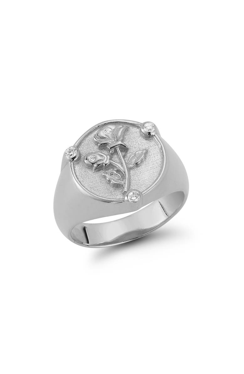 GLAZE JEWELRY Cubic Zirconia Rose Signet Ring, Main, color, Silver