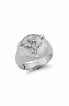 Cubic Zirconia Rose Signet Ring
