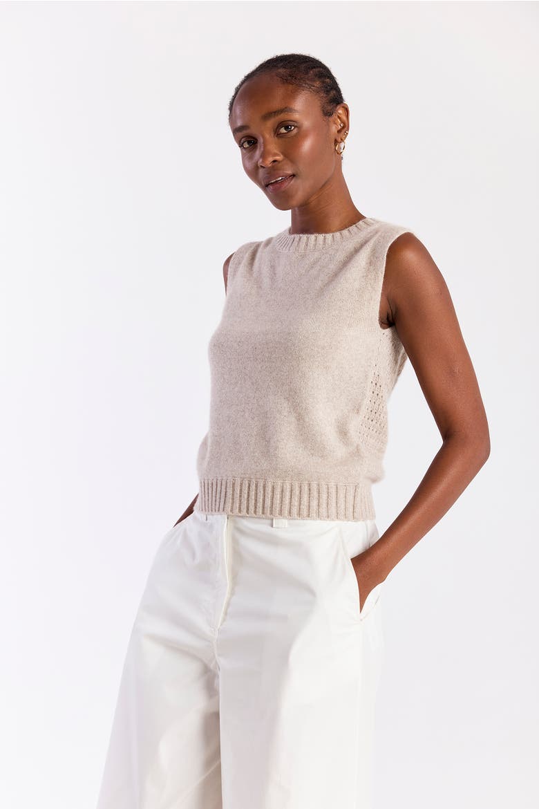 100% Cashmere Crew Neck Tank, Alternate, color, Wheat