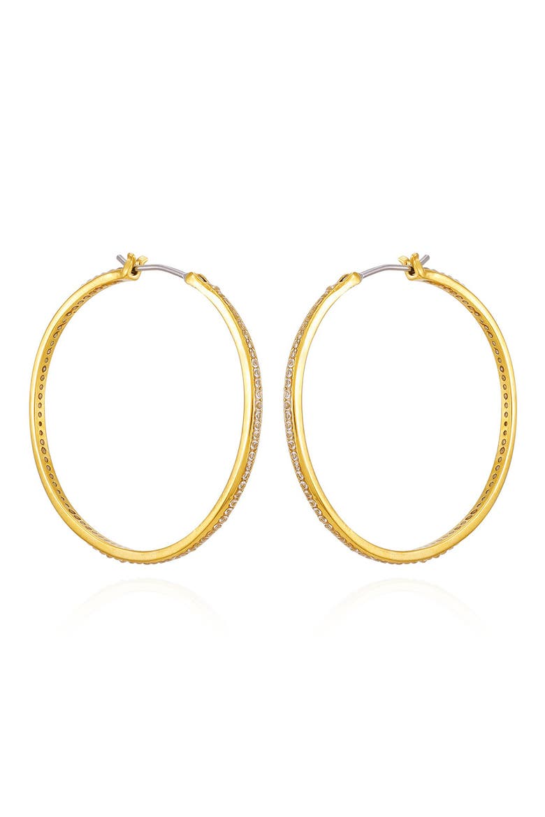 Cubic Zirconia Hoop Earrings, Alternate, color, GOLDTONE