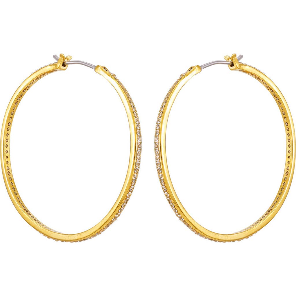 Shop Guess Cubic Zirconia Hoop Earrings In Goldtone