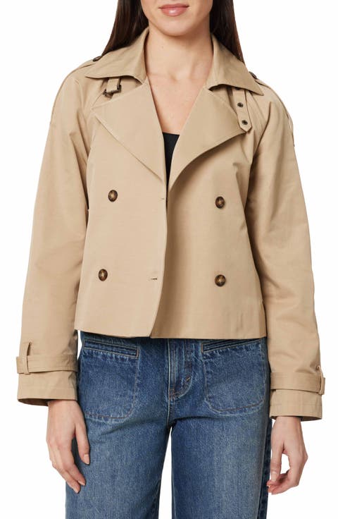 Belted Cotton Blend Crop Trench Coat