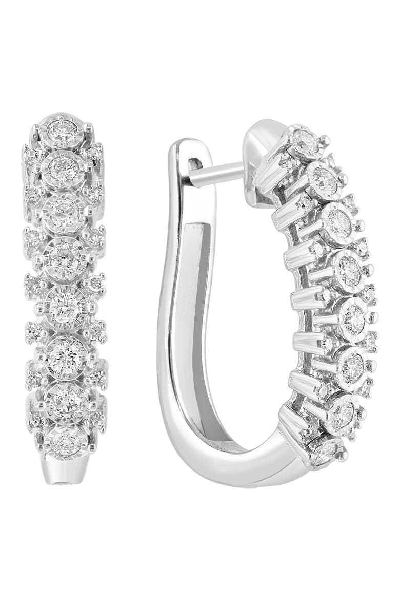 Sterling Silver Diamond Huggie Hoop Earrings, Main, color, SILVER