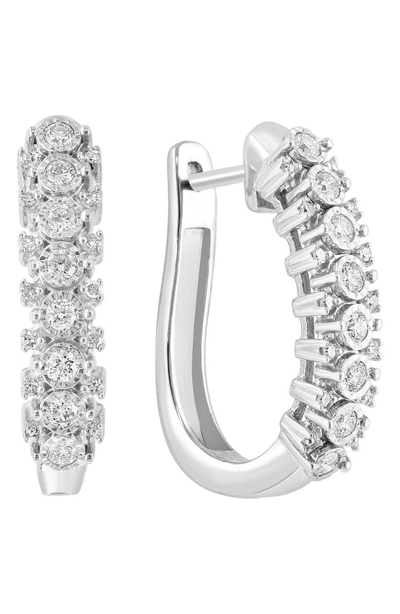 EFFY Sterling Silver Diamond Huggie Hoop Earrings, Main, color, Silver