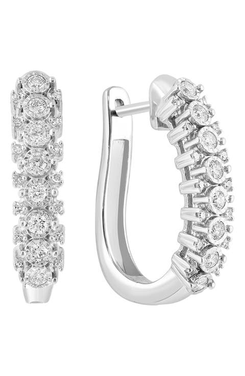 Sterling Silver Diamond Huggie Hoop Earrings