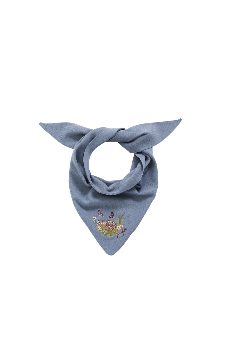 Hedgehog Embroidered Knitted Triangle Scarf, Main, color, Blue