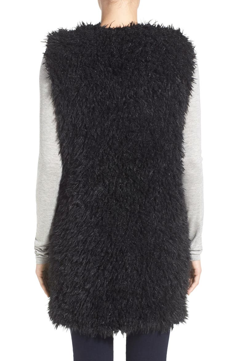 Faux Fur Long Vest, Alternate, color, RICH BLACK