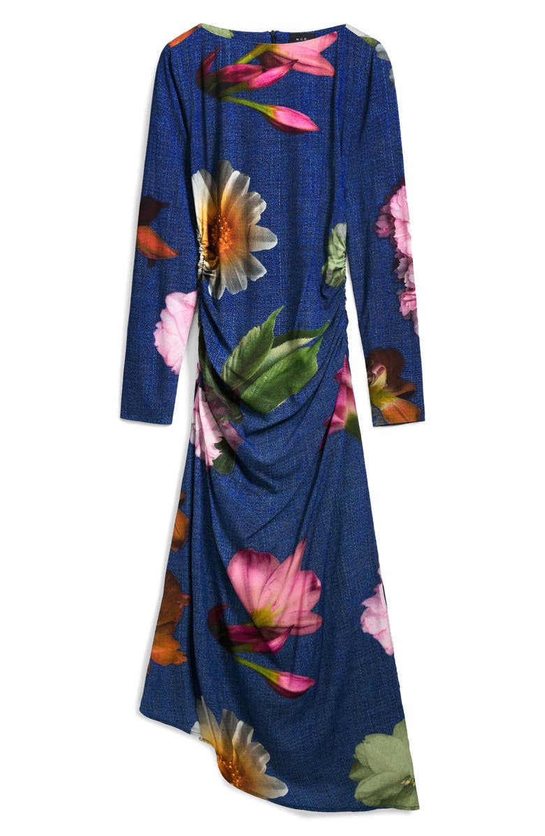 Desigual Floral Print Ruched Long Sleeve Maxi Dress, Alternate, color, Dark Blue