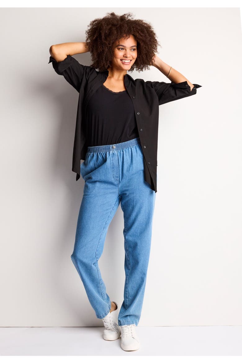 7 Day Straight Leg Elastic Waist Cotton Denim Pant (plus), Alternate, color, GUNMETAL
