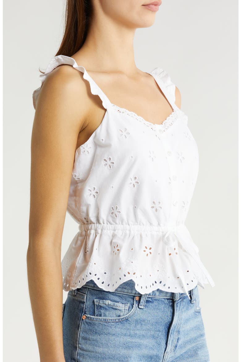Eyelet Button-Up Crop Camisole, Alternate, color, WHITE