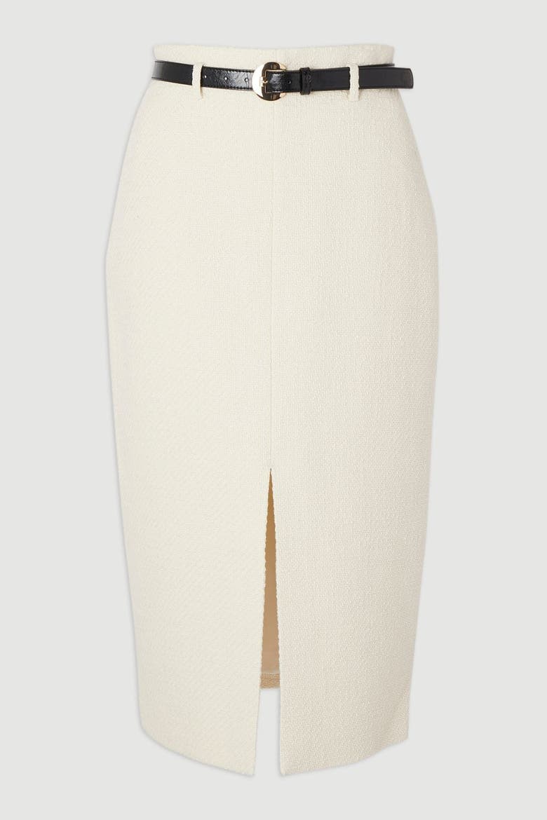 Tweed Belted Pencil Skirt, Alternate, color, Cream