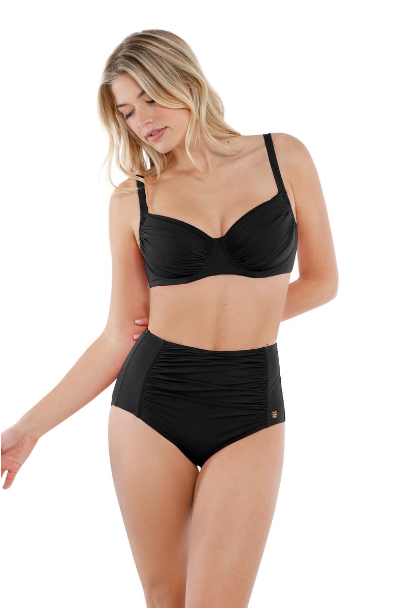 Popilush Shapewear Ruched Underwire Bikini Top, Alternate, color, Midnight Black