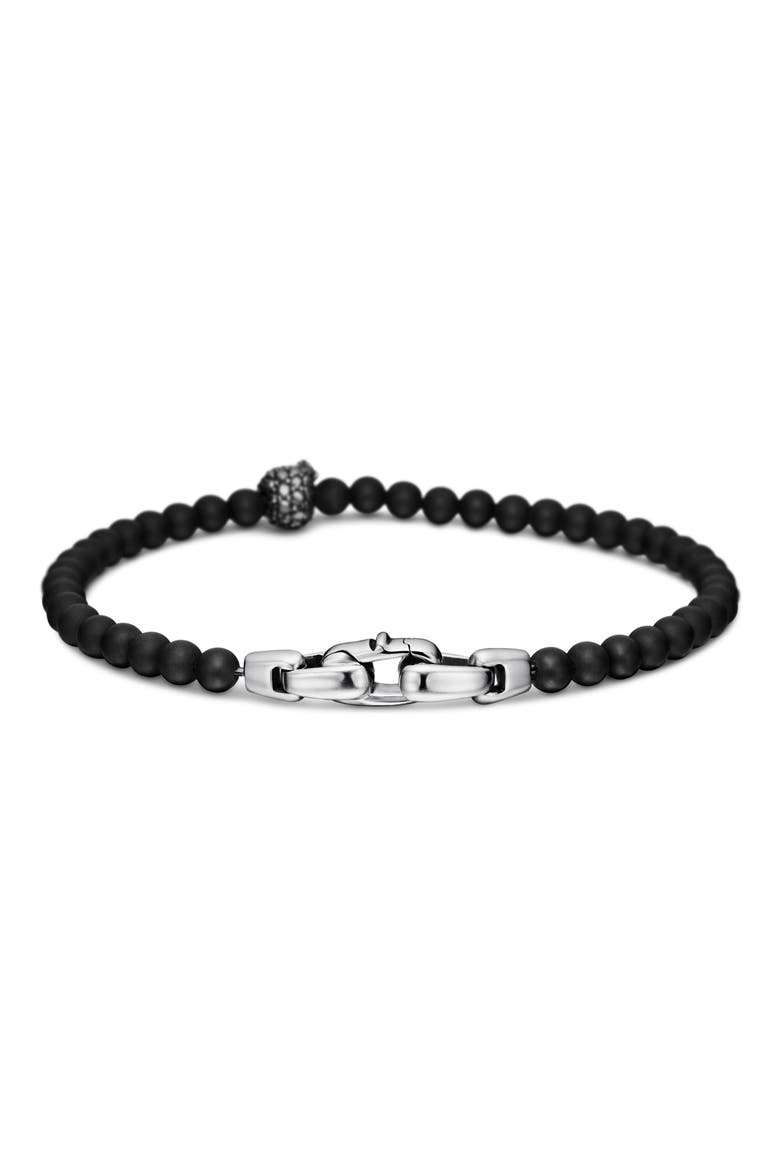 Memento Mori Skull Bracelet in Sterling Silver with Black Onyx and Pavé Black Diamonds, Alternate, color, STERLING SILVER