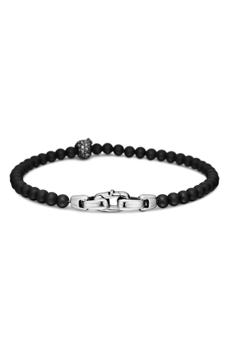 David Yurman Memento Mori Skull Bracelet in Sterling Silver with Black Onyx and Pavé Black Diamonds, Alternate, color, Sterling Silver
