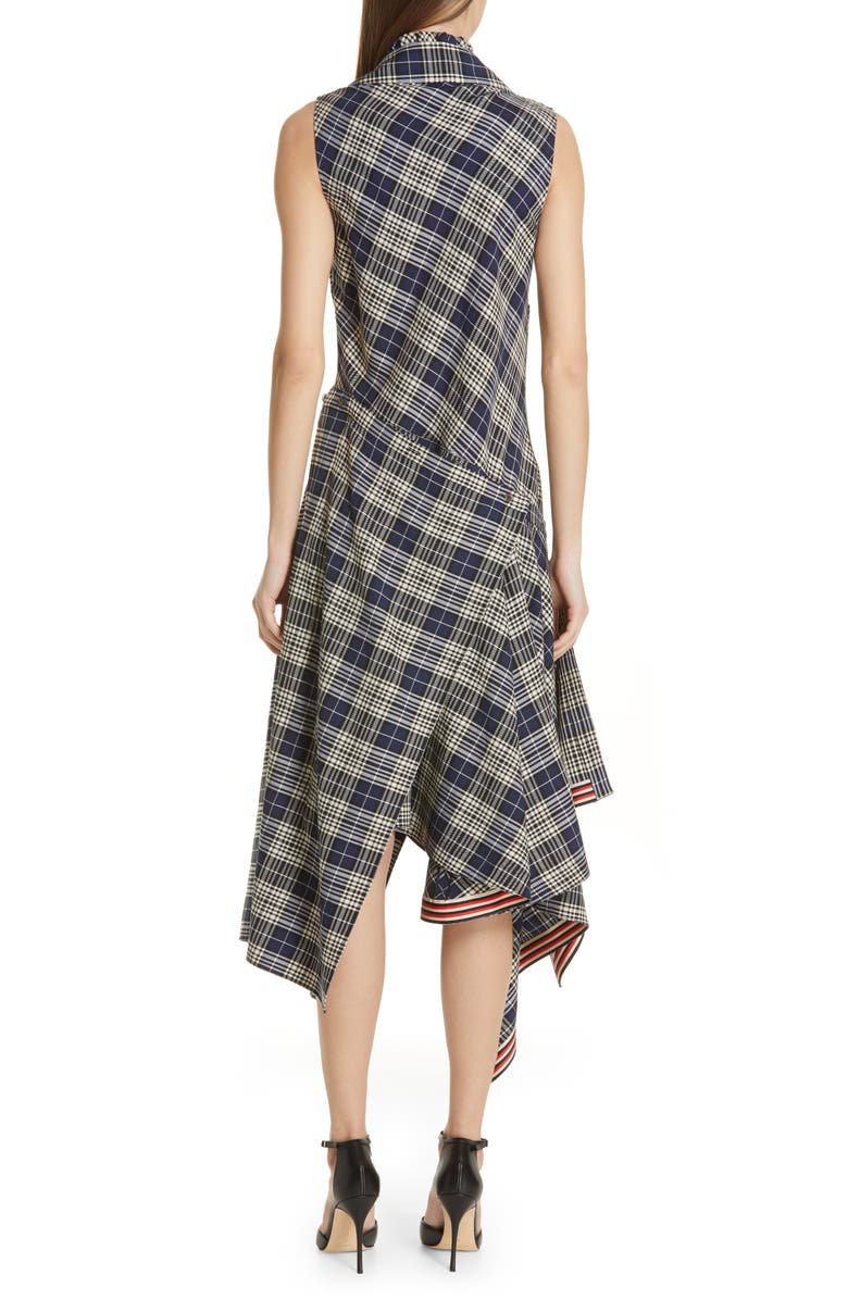 MONSE Plaid Asymmetrical Midi Dress, Alternate, color, 