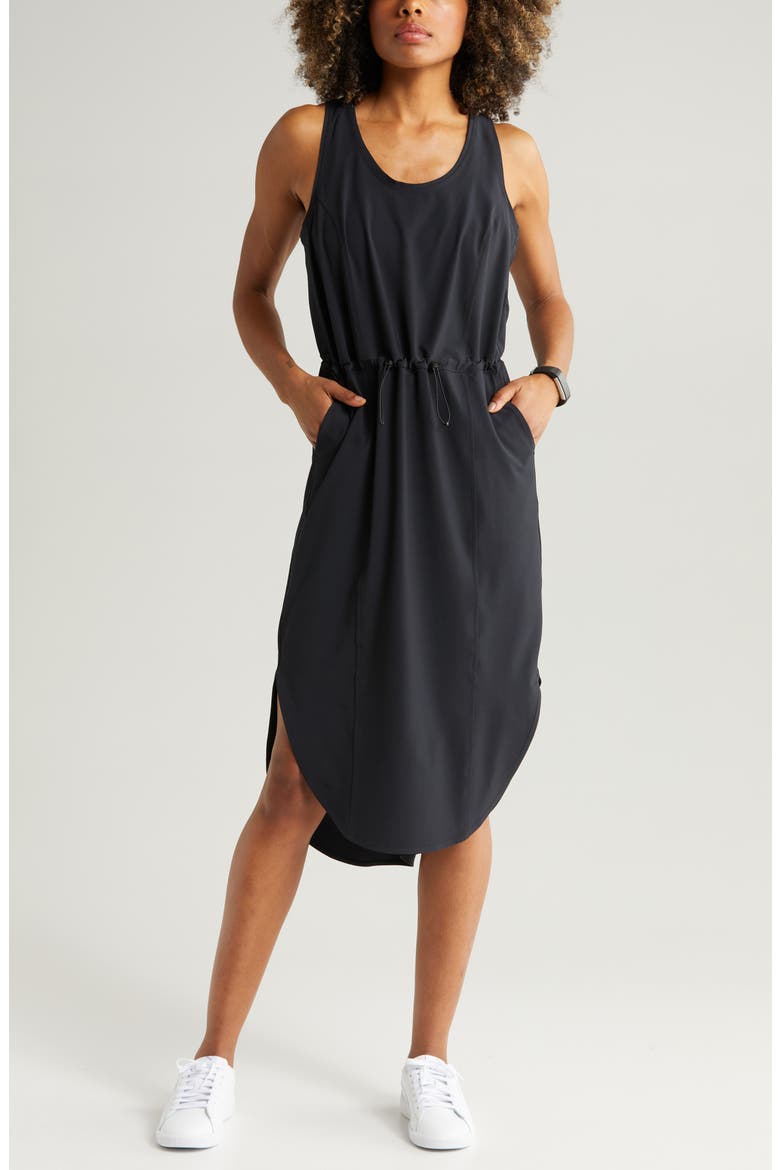 In Flight Drawcord Waist Dress, Alternate, color, BLACK