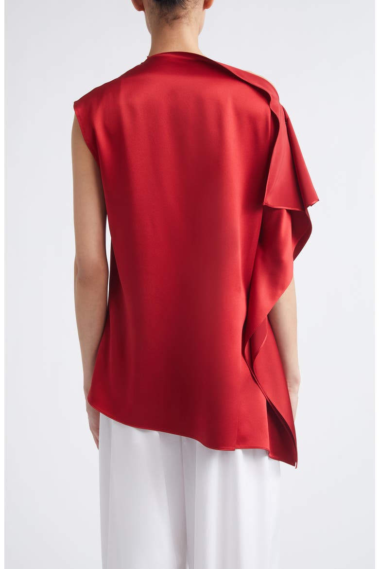 Asymmetric Silk Satin Top, Alternate, color, RUBY