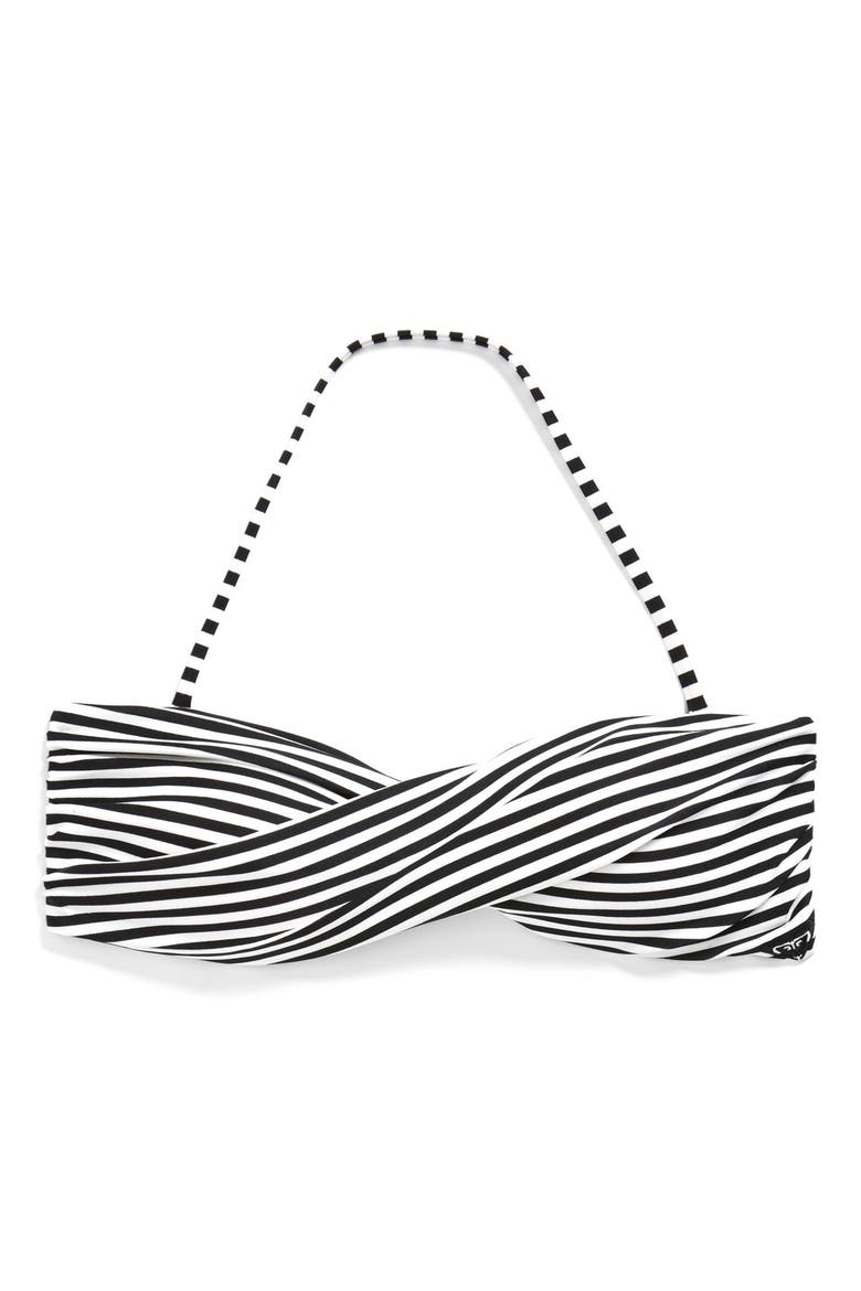 'Sunset Stripes' Twist Stripe Bandeau Bikini Top, Alternate, color, BLACK/ WHITE