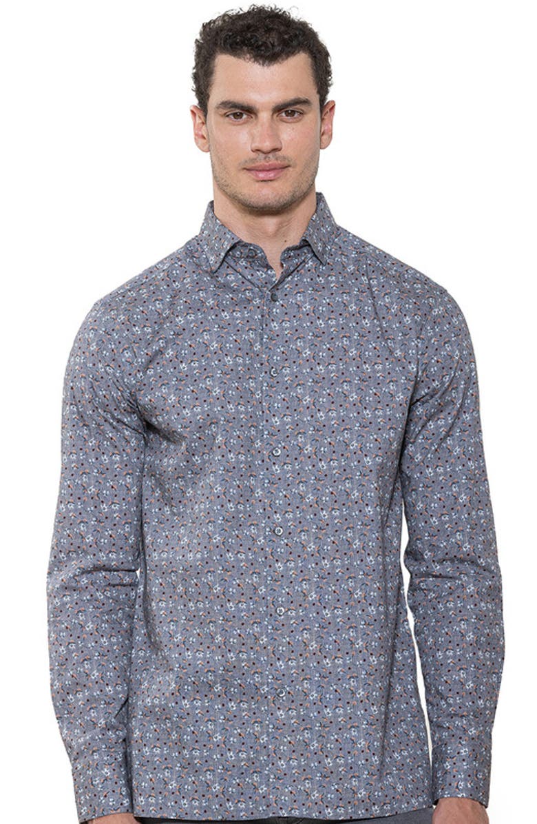Luchiano Visconti Floral Print Shirt, Main, color, Smoke