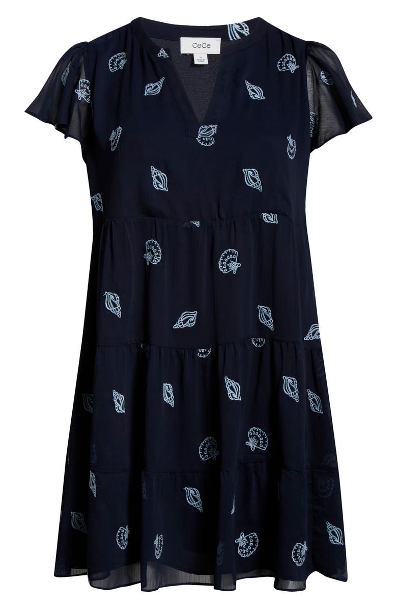 CeCe Embroidered Flutter Sleeve Dress, Main, color, Classic Navy