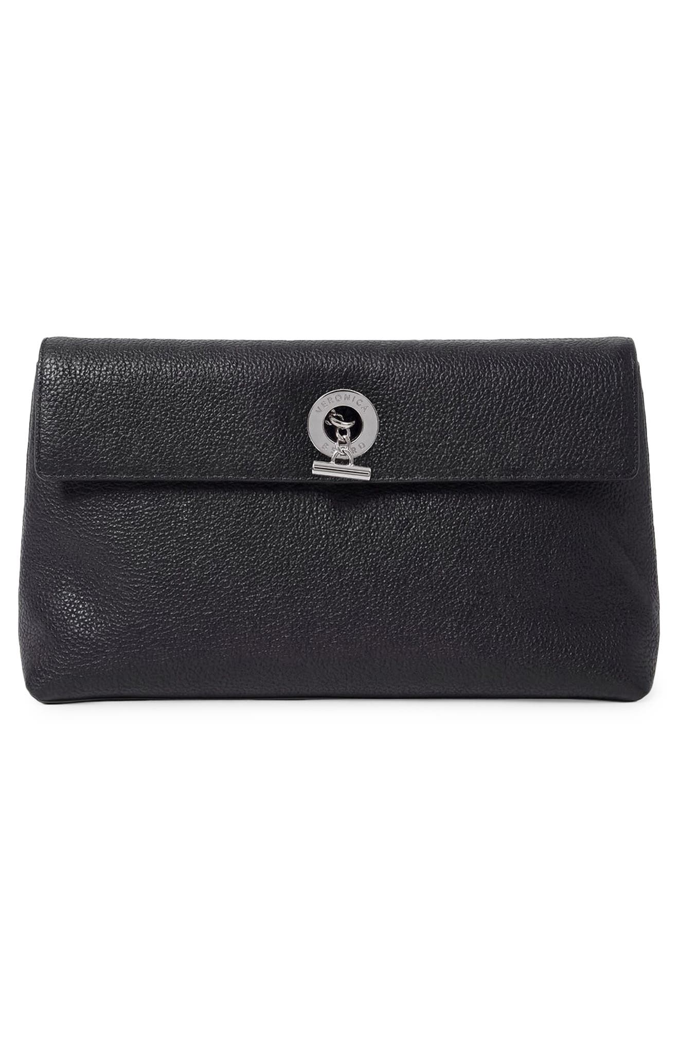 Veronica Beard Anchor Leather Clutch, Alternate, color, Black