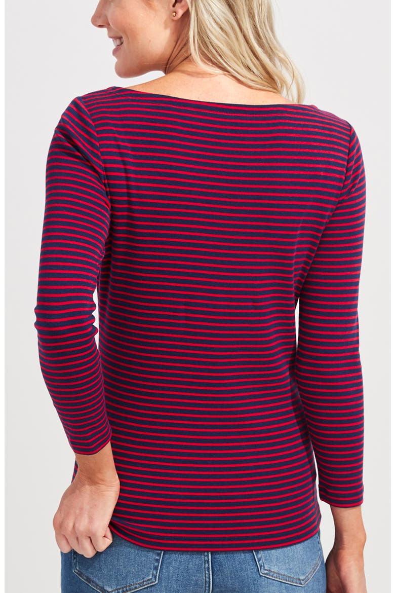 Stripe Simple Boatneck Cotton Blend Top, Alternate, color, DEEP BAY/ RED