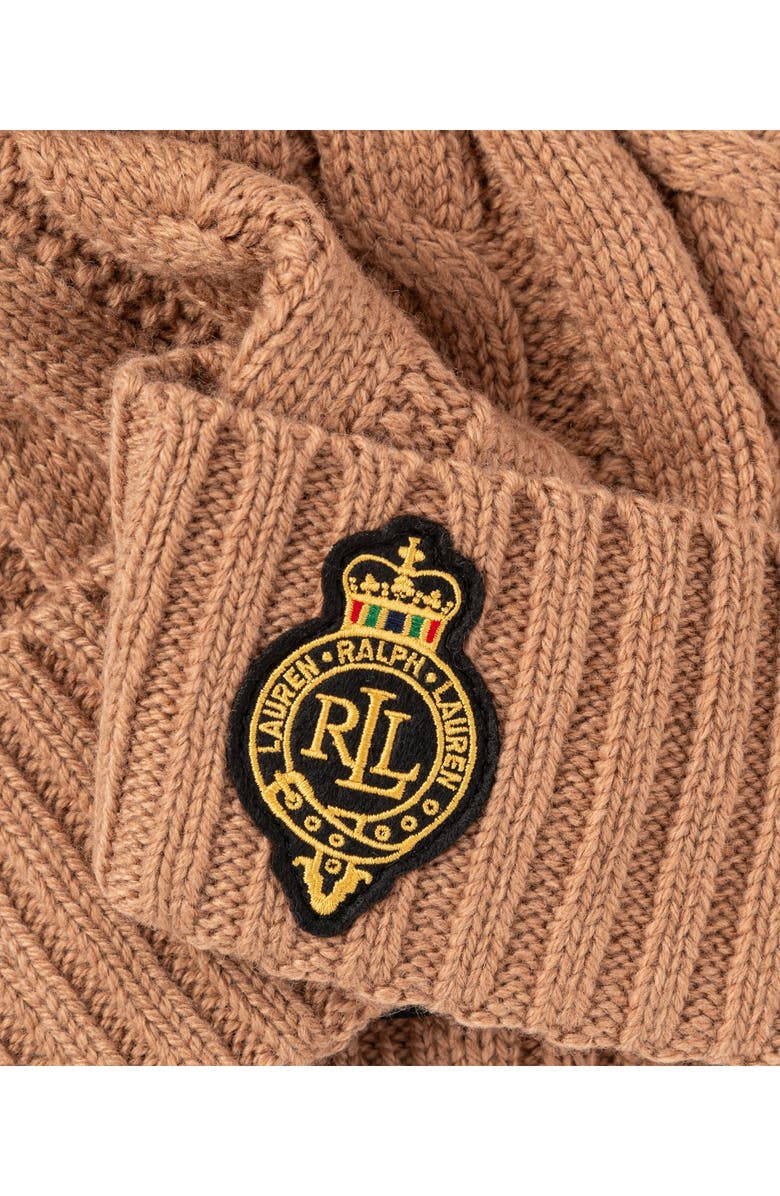 Lauren Ralph Lauren Crest Cable Knit Beanie with Faux Fur Pompom, Alternate, color,