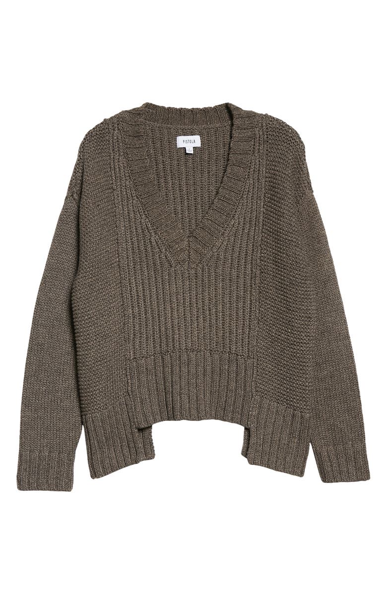 Pistola Drea Rib V-Neck Cotton Blend Sweater, Alternate, color,
