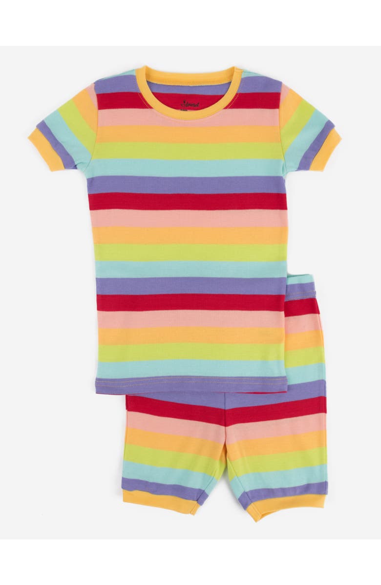 Leveret Kids Short Sleeve Cotton Striped Matching Family Pajamas, Main, color, Colorful Girls