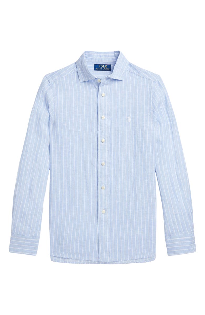 Polo Ralph Lauren Kids' Stripe Linen Button-Up Shirt, Main, color, 
