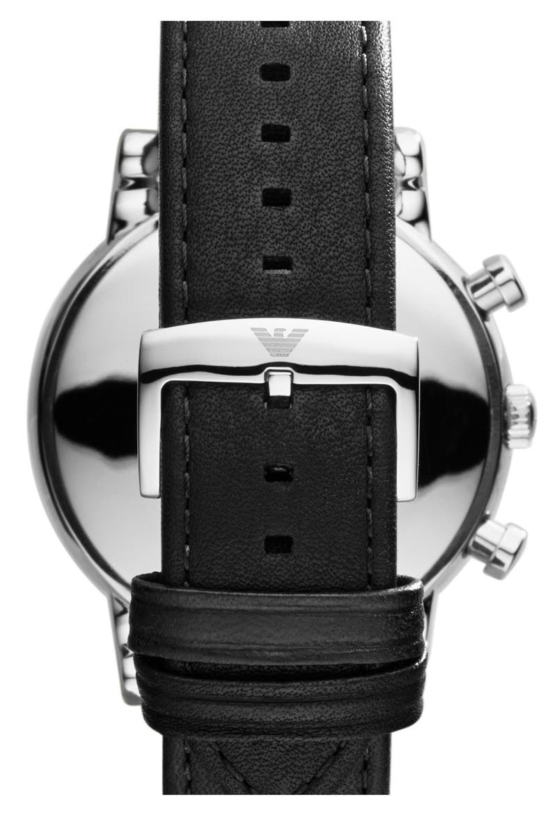 Chronograph Leather Strap Watch, 46mm, Alternate, color, SILVER