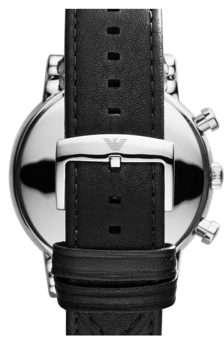 Emporio Armani Chronograph Leather Strap Watch, 46mm, Alternate, color, Silver