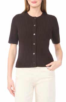 Halogen® Ribbed Short Sleeve Cardigan
