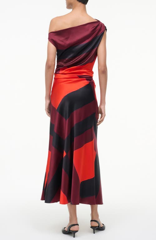 Staud Phare One-shoulder Stretch Silk Midi Dress In Black