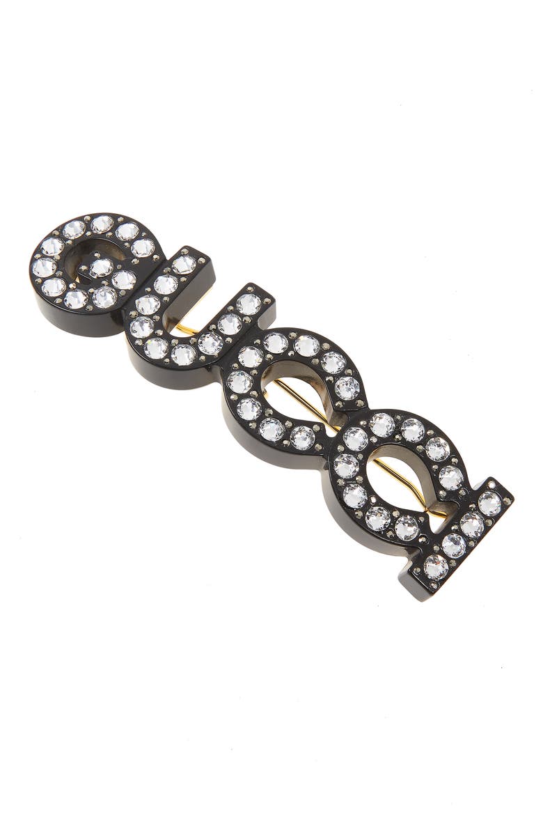 Crystal & Stud Barrette, Alternate, color, BLACK