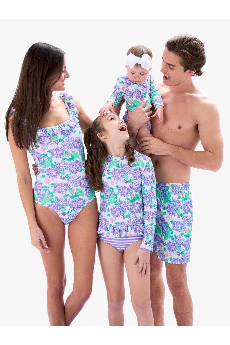 Long Sleeve Rash Guard 2-Piece Bikini Swimsuit, Alternate, color, Purple Hydrangea Garden