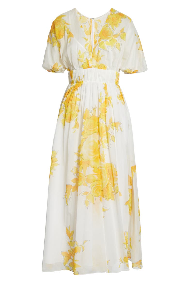 Floral Print Empire Waist Cotton Maxi Dress, Alternate, color, MARIGOLD
