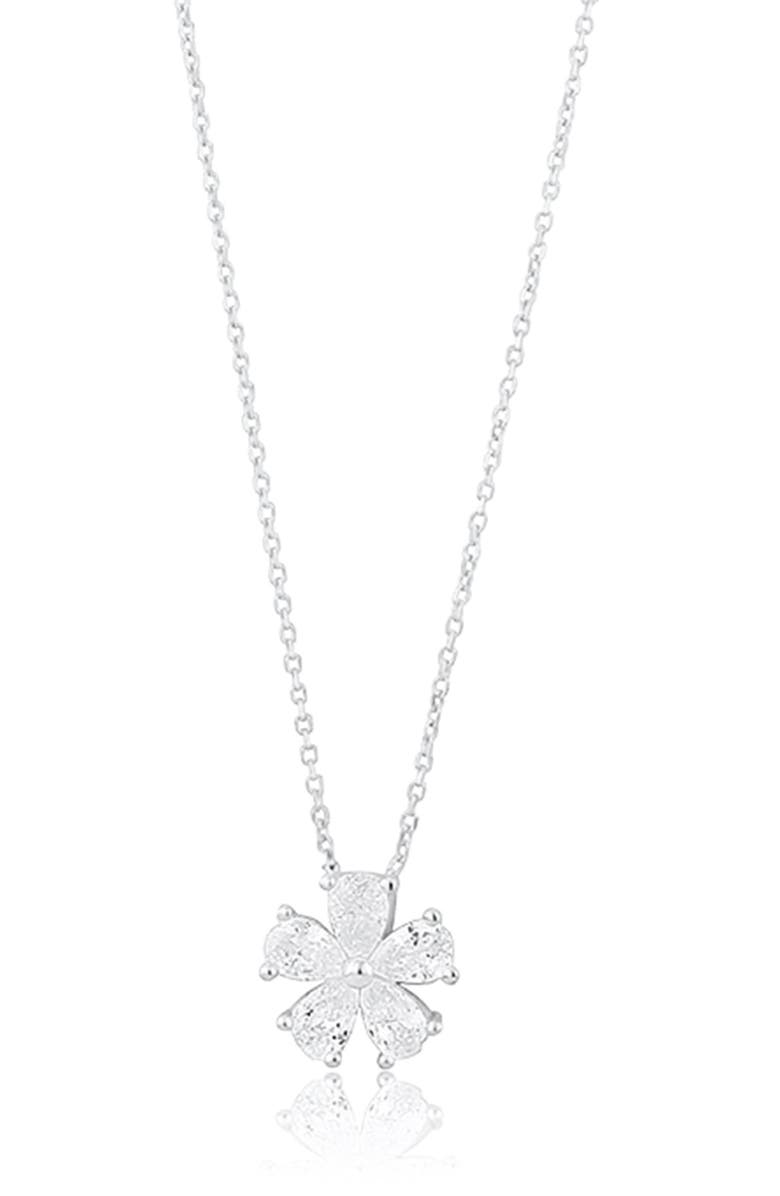 SHYMI Cubic Zirconia Flower Pendant Necklace, Main, color, Silver