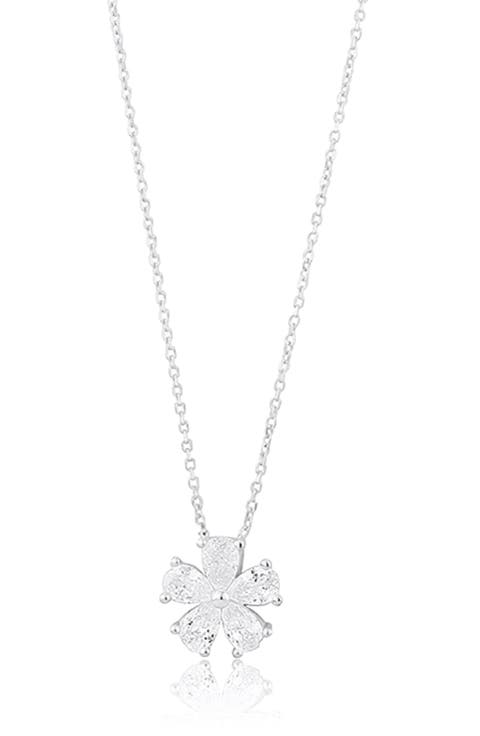 Cubic Zirconia Flower Pendant Necklace