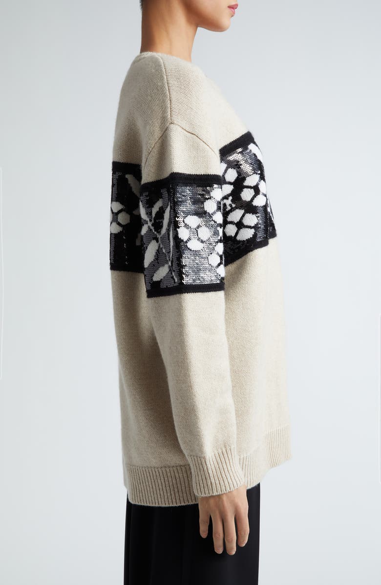 Max Mara Floral Jacquard Oversize Wool & Cashmere Crewneck Sweater, Alternate, color, 