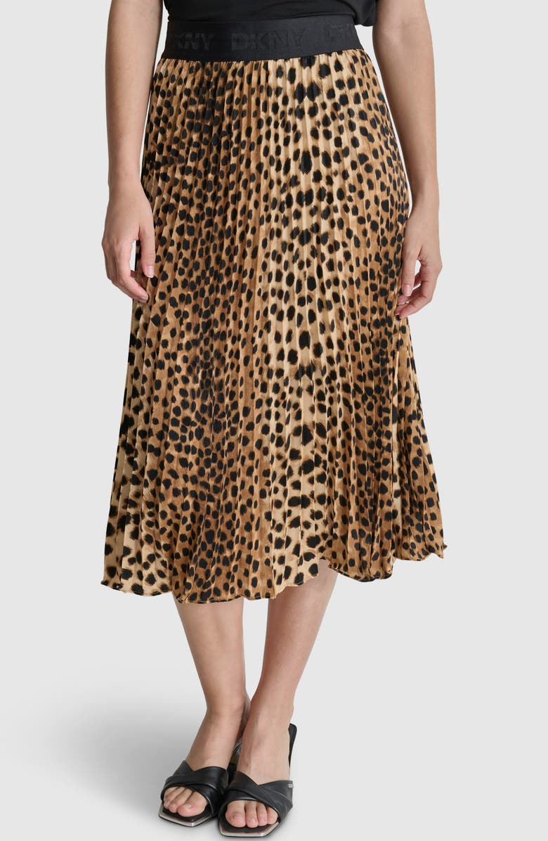 DKNY Print Pleated Midi Skirt, Main, color, 