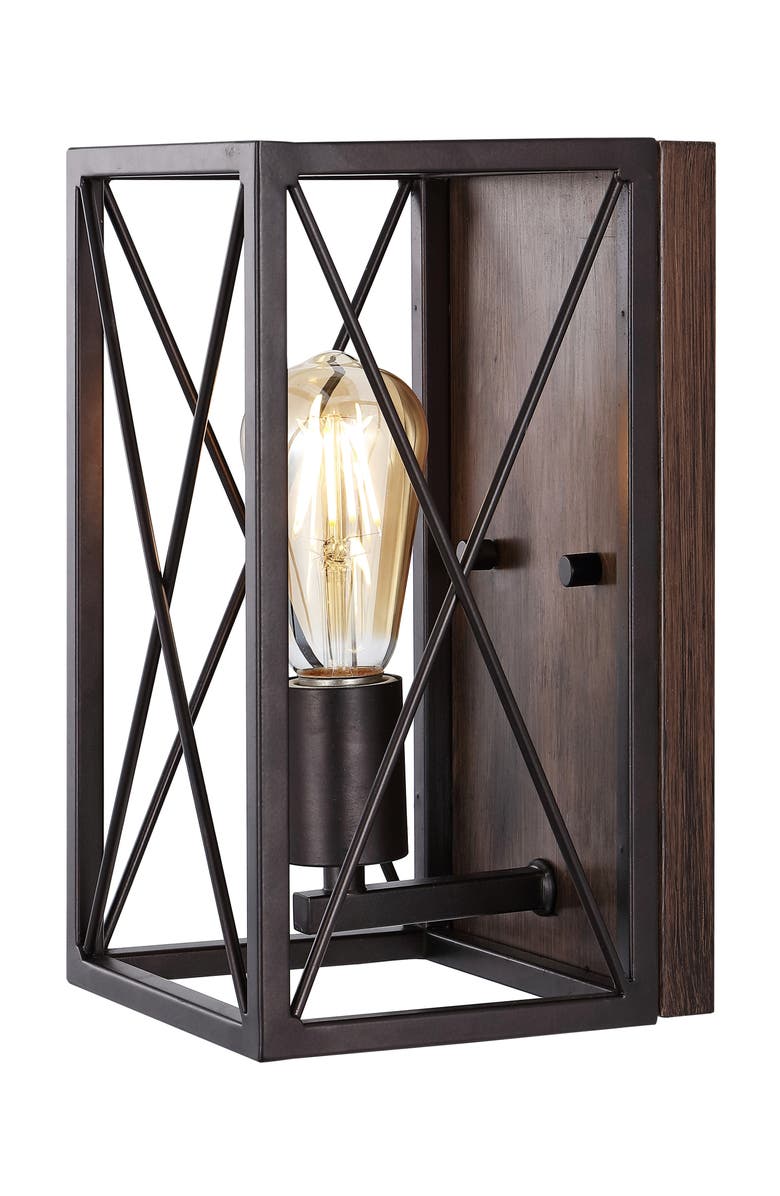 JONATHAN Y Norris 1-Light Farmhouse Rustic Iron LED Sconce, Main, color, Oil Rubbed Bronze