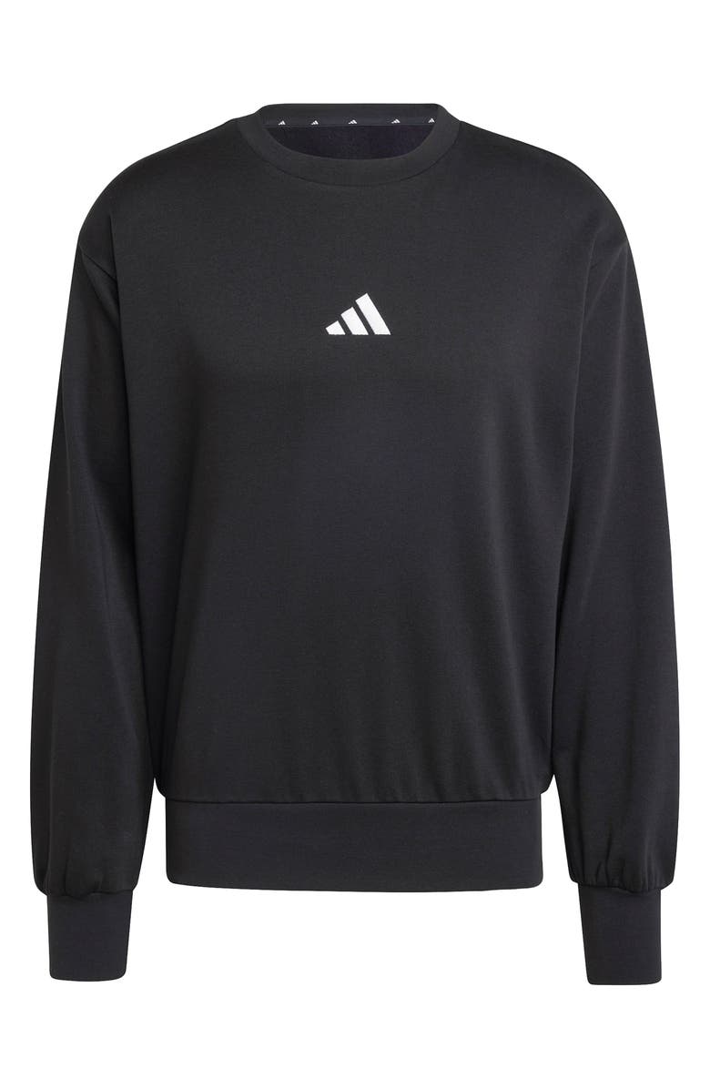 adidas Essentials Feelcozy Fleece Crewneck Sweatshirt, Alternate, color, Black/ White